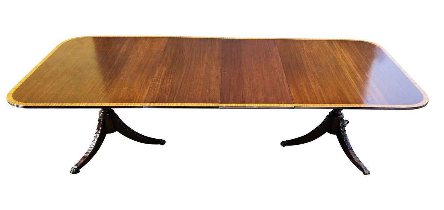 20TH C FEDERAL ANTIQUE STYLE MAHOGANY & SATINWOOD DINING / BANQUET TABLE 8+ FEET