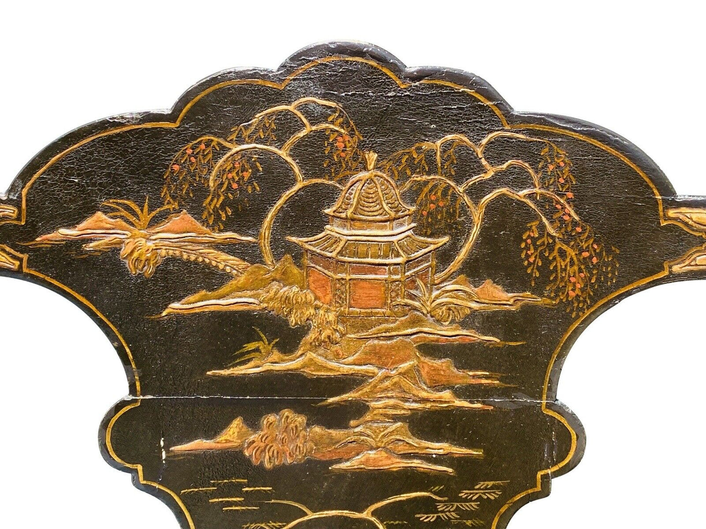 20TH C CHINESE CHIPPENDALE ANTIQUE STYLE DESK CHAIR - CHINOISERIE PAINT