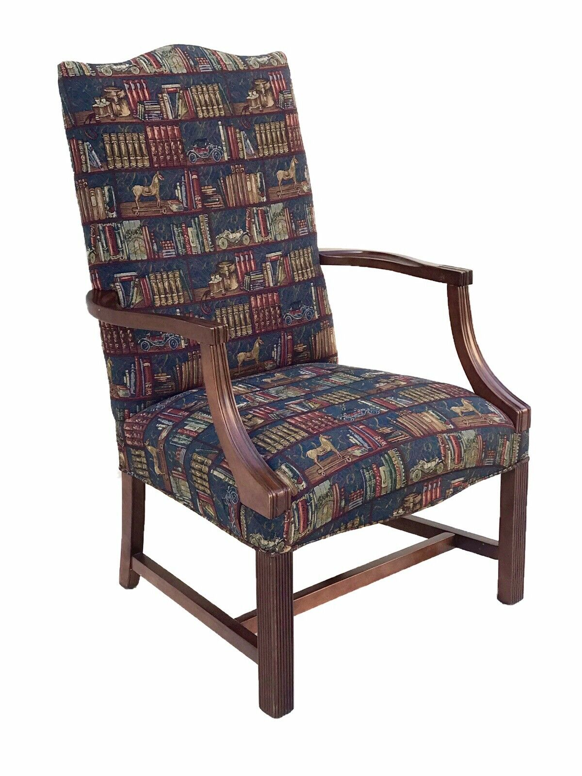 20TH C CHIPPENDALE ANTIQUE STYLE LIBRARY ARM CHAIR / LOLLING CHAIR