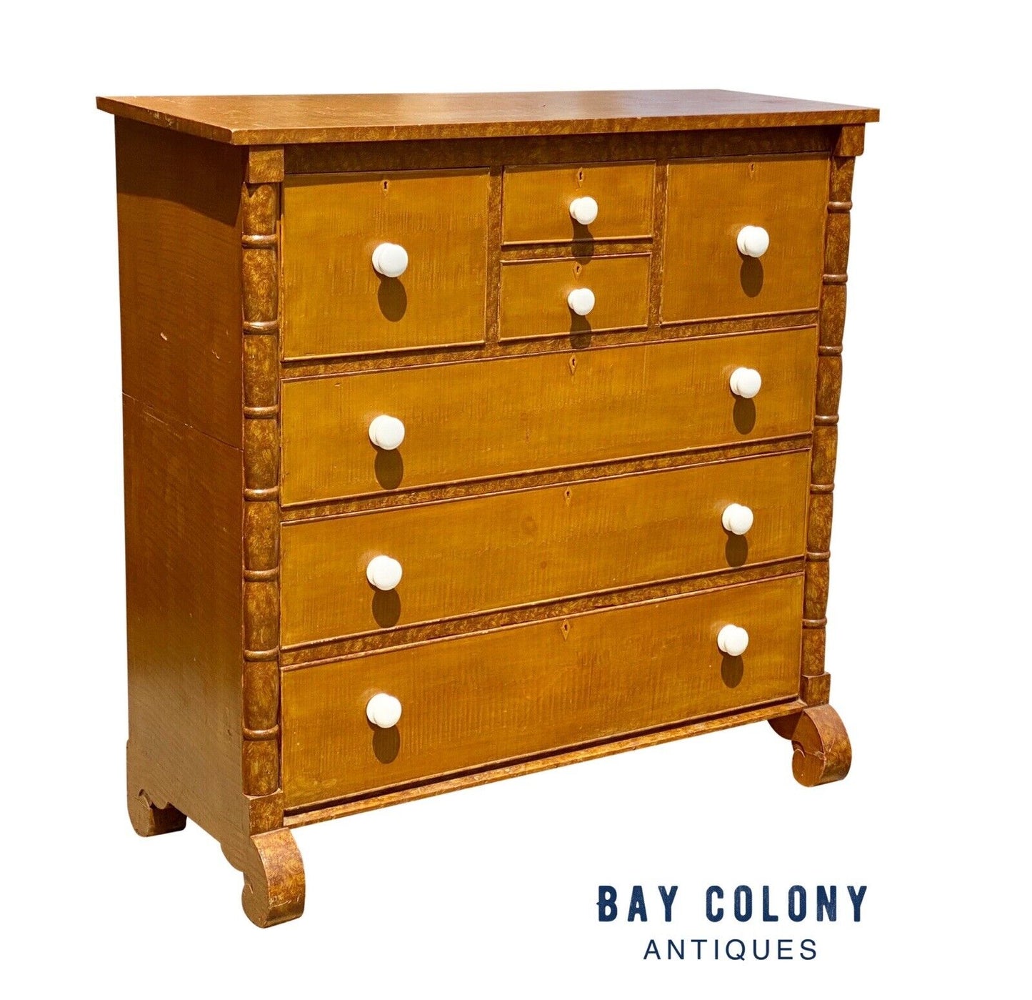 19th Century Grain Painted Antique Chest of Drawers in Desirable Mustard Surface