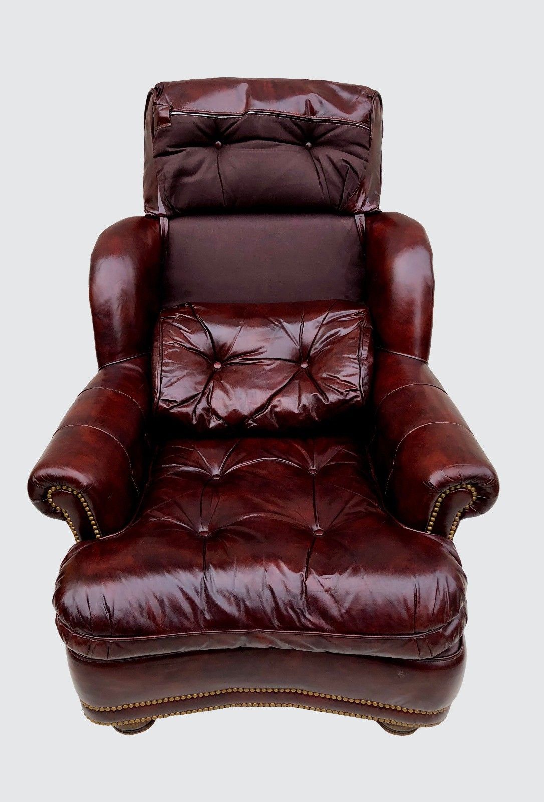 PAIR HANCOCK & MOORE WINE COLORED LEATHER CHESTERFIELD CLUB CHAIRS