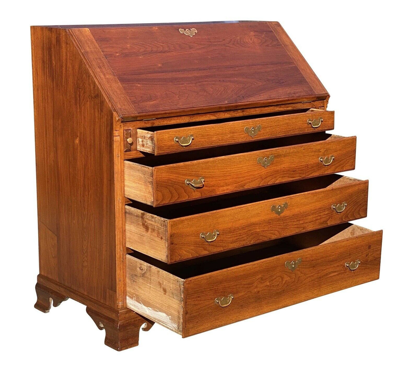 18TH C ANTIQUE CHIPPENDALE PENNSYLVANIA WALNUT SLANT LID DESK W/ HIDDEN DRAWER