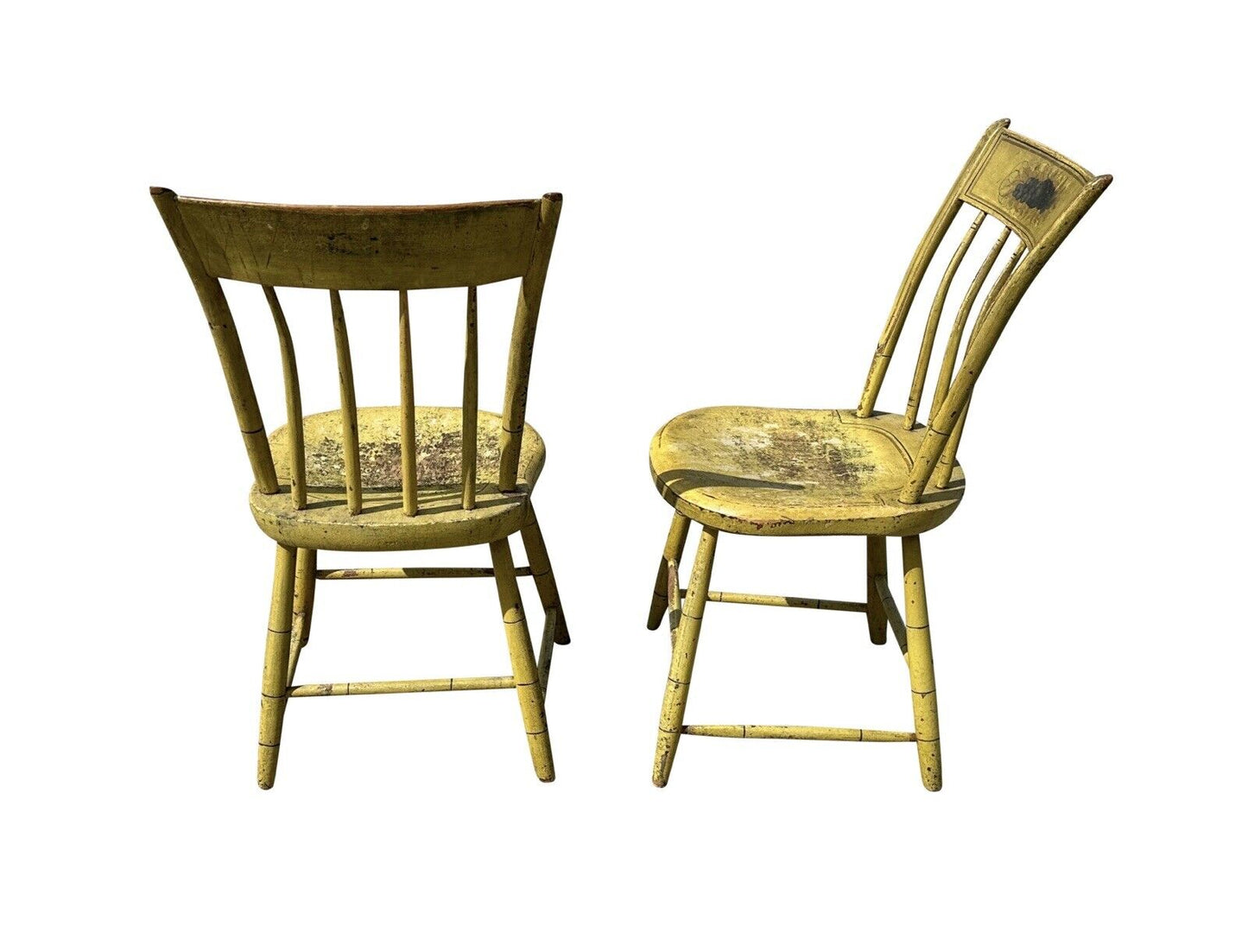 Pair of Antique Windsor Thumbback Birdcage Side Chairs in Original Paint Surface