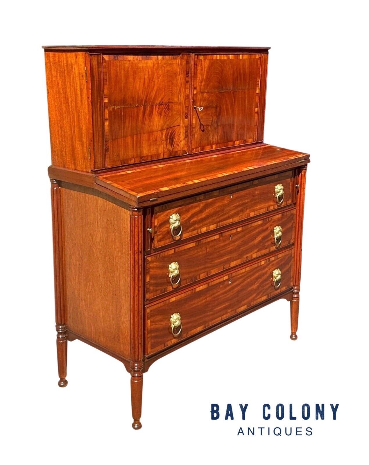 Antique Federal Boston Mahogany & Rosewood Secretary Desk - School of T. Seymour