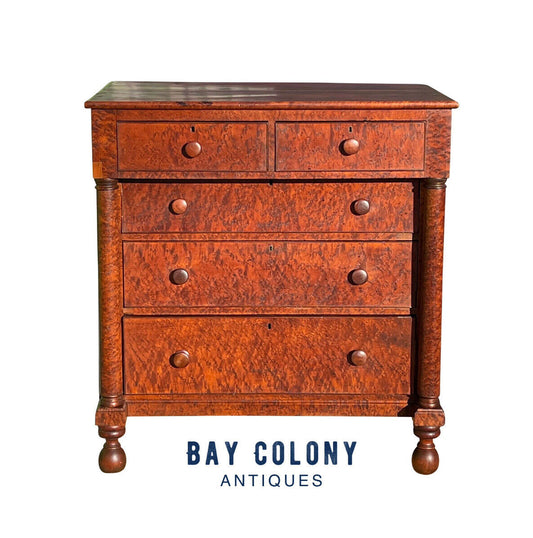 Antique Federal Bird's Eye Maple Chest of Drawers / Dresser on Cannonball Feet