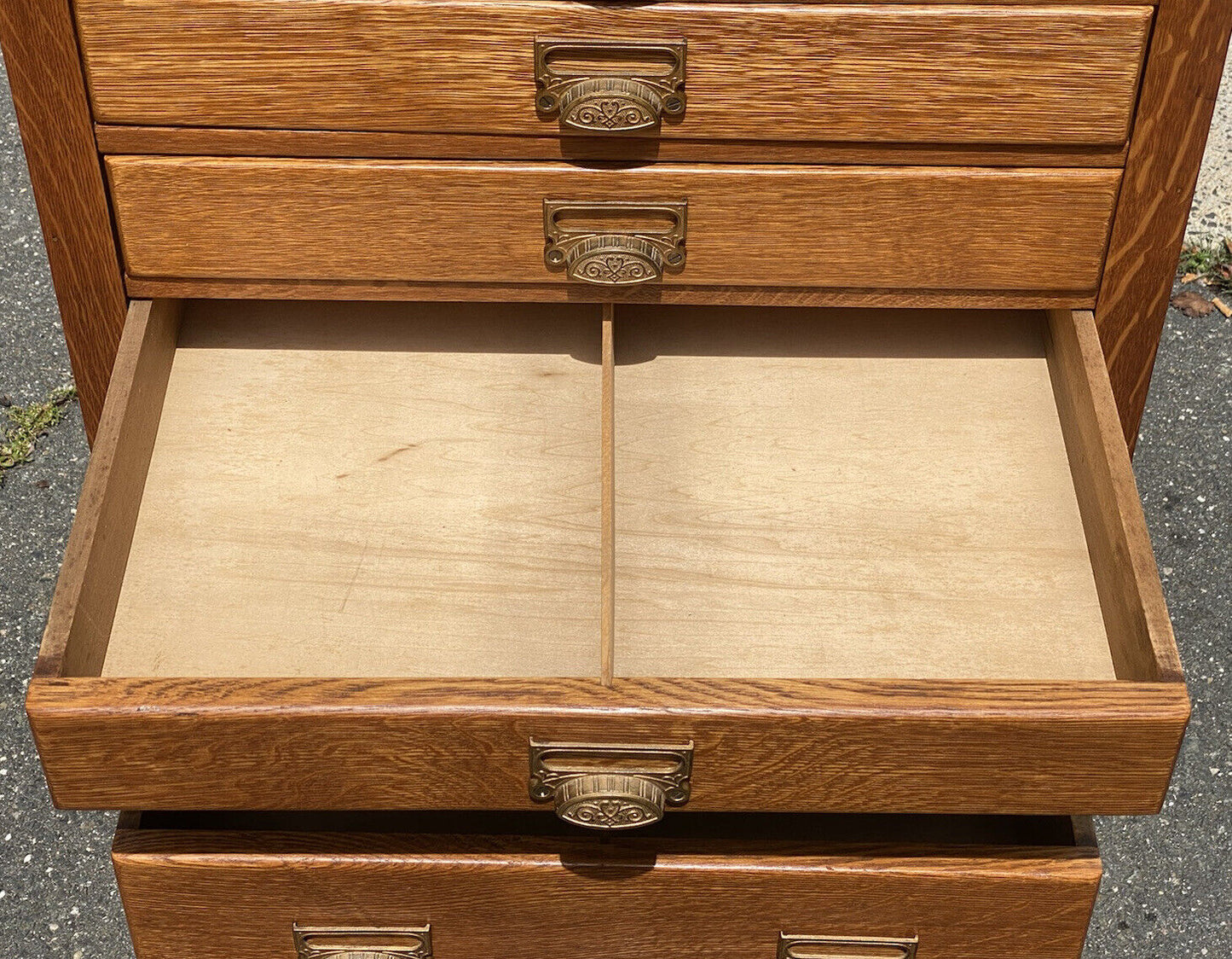 19th C Antique Victorian Tiger Oak 12 Drawer File Cabinet