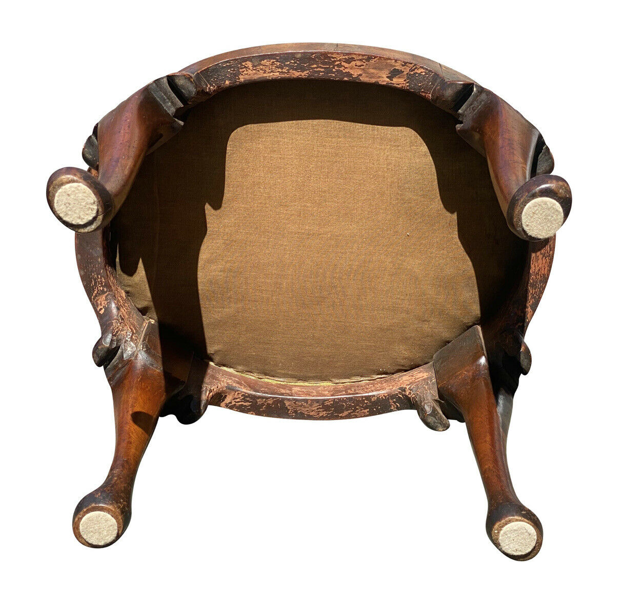 18TH C ANTIQUE QUEEN ANNE WALNUT NEEDLEPOINT FOOTSTOOL