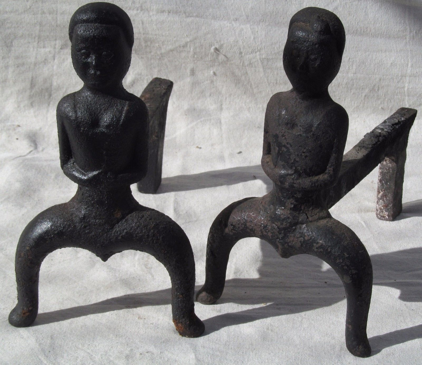 18TH CENTURY PUDDLE CAST FEMALE FORM ANDIRONS ATTRIBUTED TO JOSEPH WEBB BOSTON