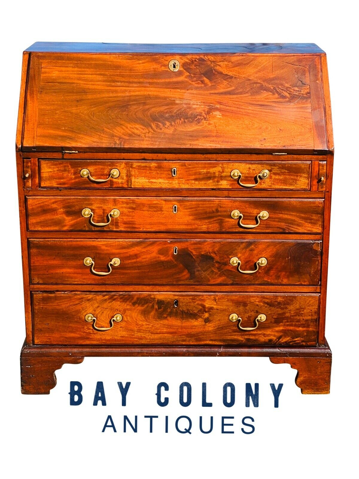 18TH C ANTIQUE CHIPPENDALE MAHOGANY SLANT LID SECRETARY DESK
