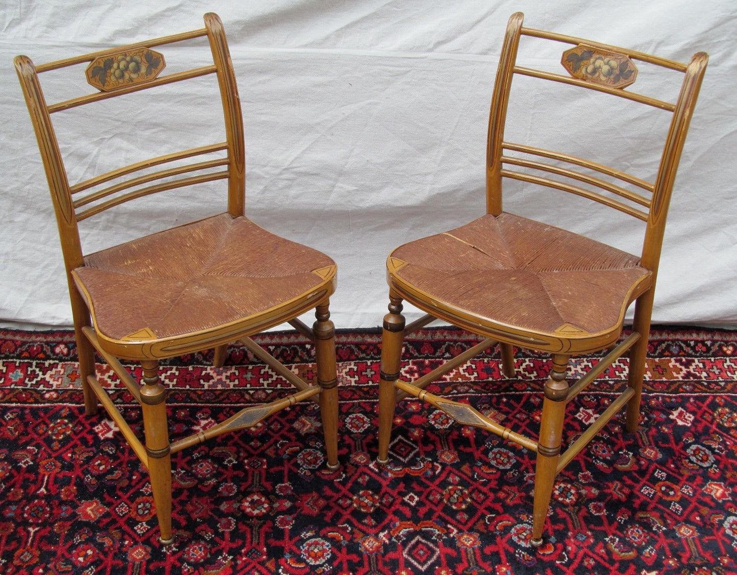 SET OF 8 SHERATON PERIOD FANCY PAINTED CHAIRS CIRCA 1820 IN BEST PAINT SURFACE