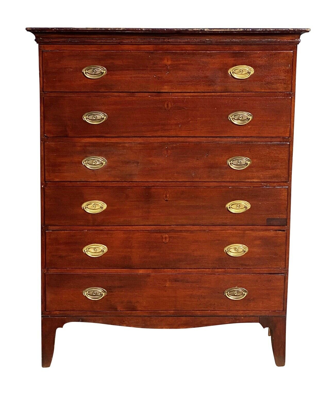 19th C Antique Cherry 6 Drawer Hepplewhite Dresser / Tall Chest