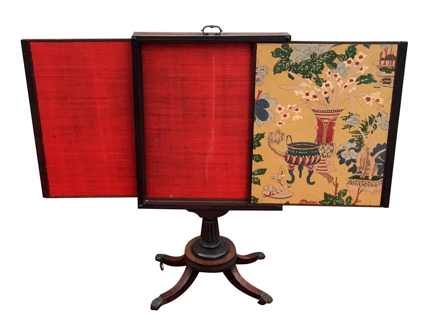 ANTIQUE REGENCY STYLED FIRESCREEN WITH BEAUTIFULLY EMBROIDERED ORIENTAL SCENE