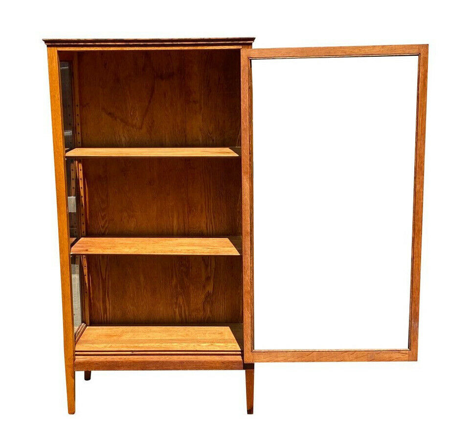 20th C Antique Arts & Crafts Tiger Oak Single Door Bookcase / China Cabinet