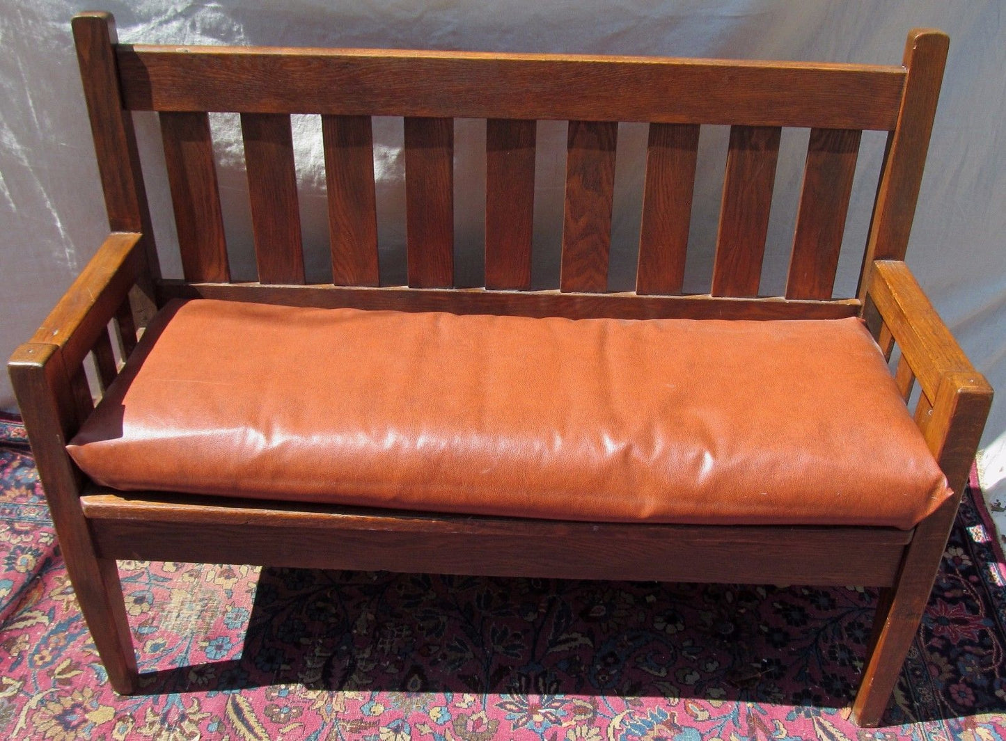 ANTIQUE ARTS & CRAFTS MISSION OAK BENCH