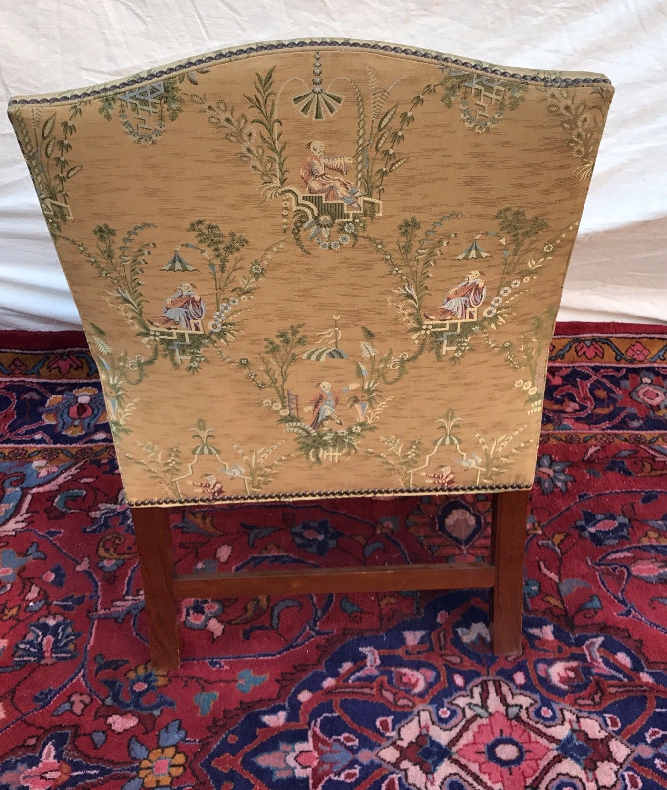 FABULOUS ANTIQUE CHINESE CHIPPENDALE LIBRARY LOLLING CHAIR-MINT GOLD SILK FABRIC