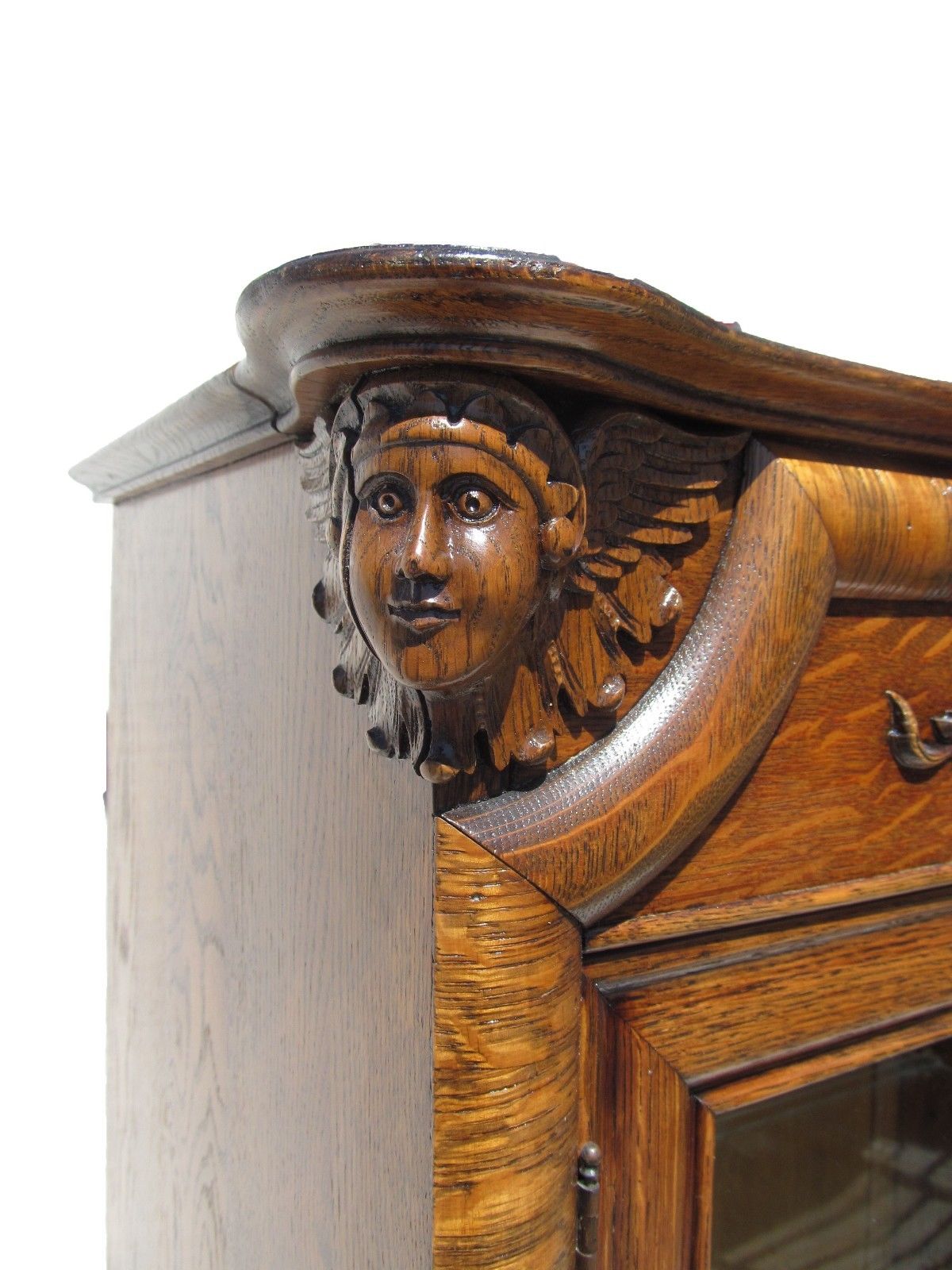 VICTORIAN R.J. HORNER RENAISSANCE REVIVAL TIGER OAK DOUBLE DOOR CARVED BOOKCASE
