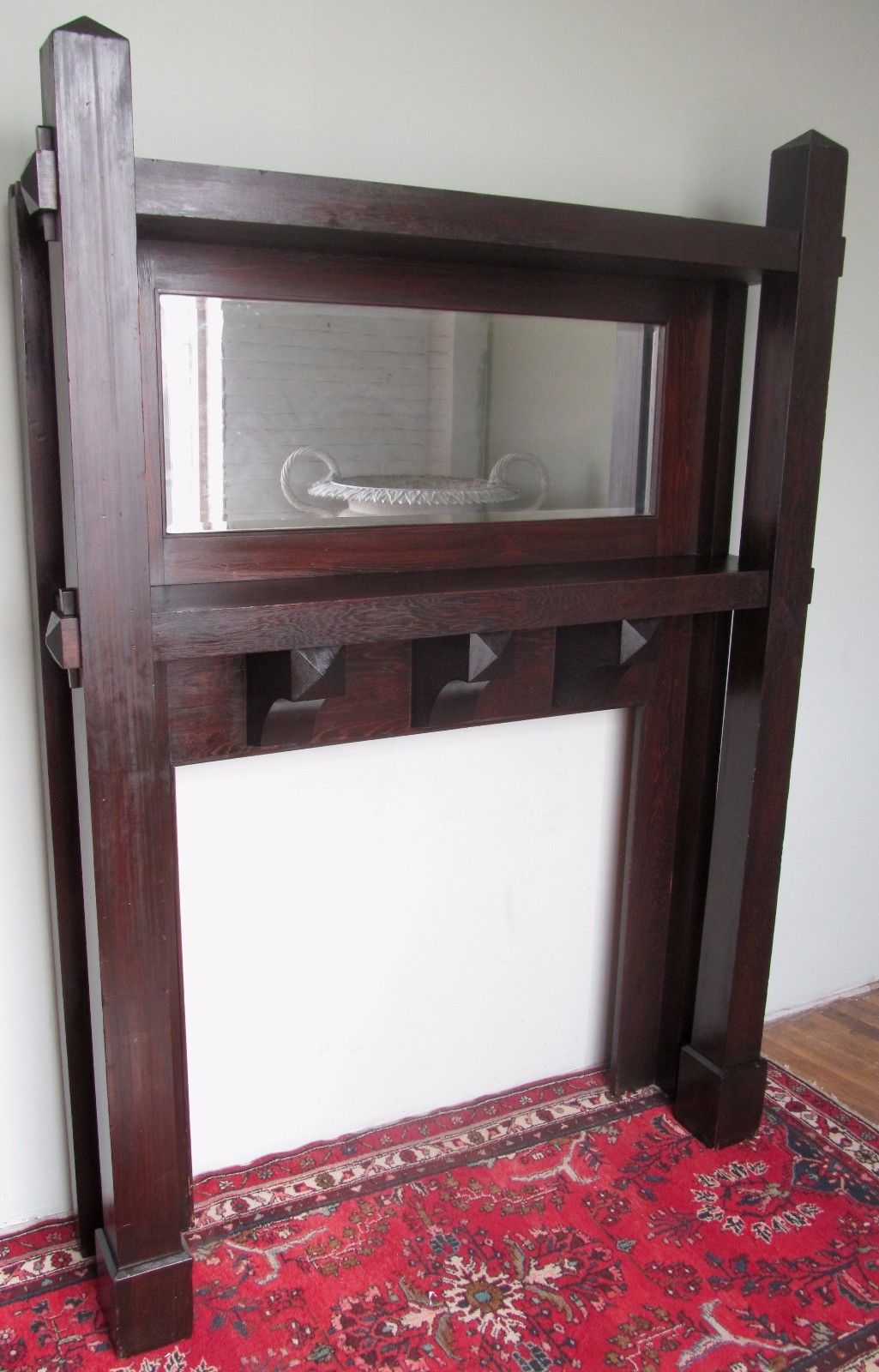 ANTIQUE RARE MISSION OAK ARTS & CRAFTS MANTLE IN FUMED ORIGINAL FINISH