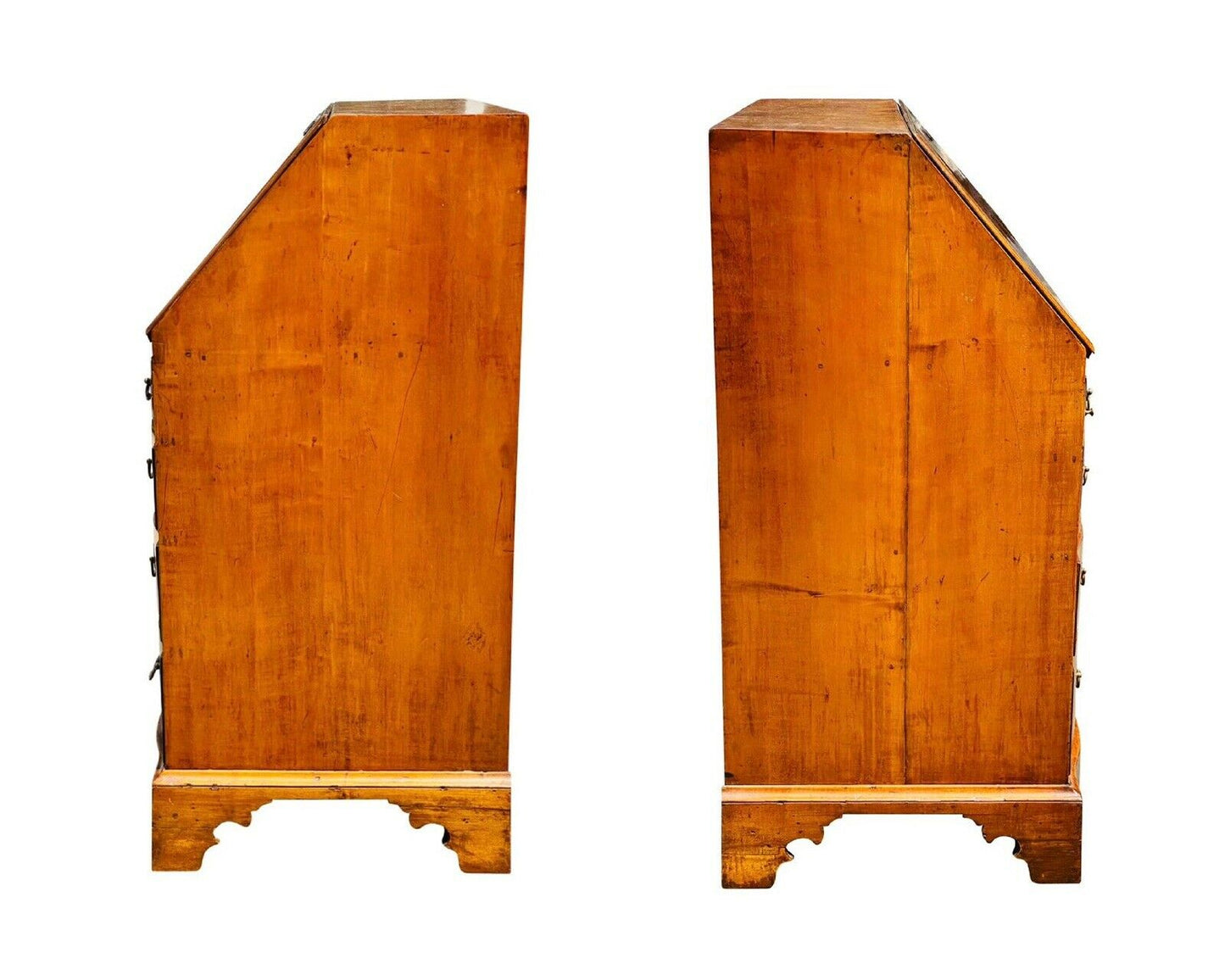 18TH C ANTIQUE CHIPPENDALE TIGER MAPLE MASSACHUSETTS OXBOW SLANT LID DESK