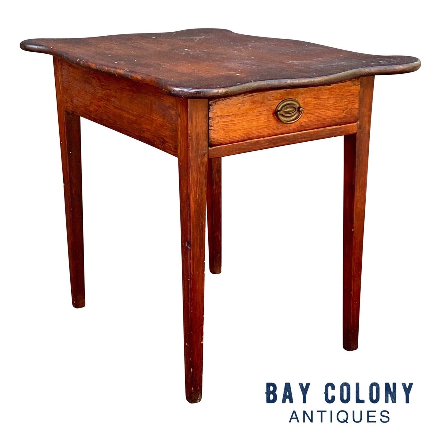 18th C Antique Hepplewhite New England Pine Table With Serpentine Top