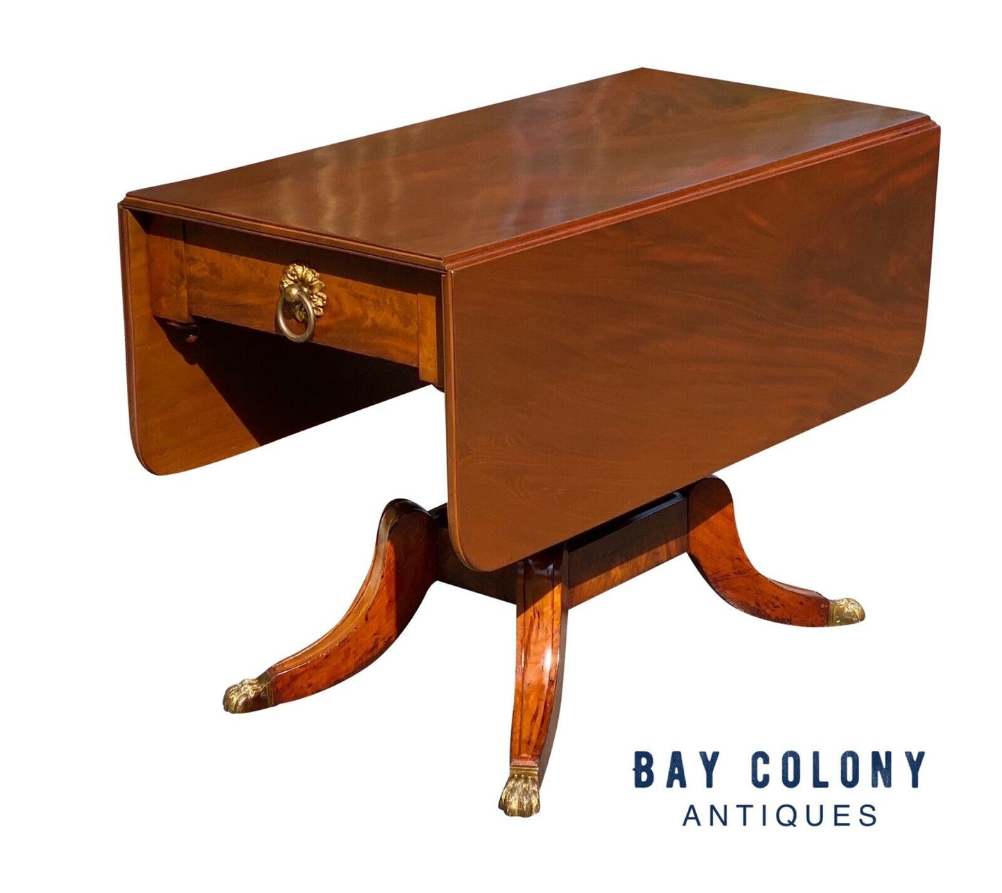 Early 19th Century Federal Mahogany Dropleaf Table With Brass Floral Ring Pulls