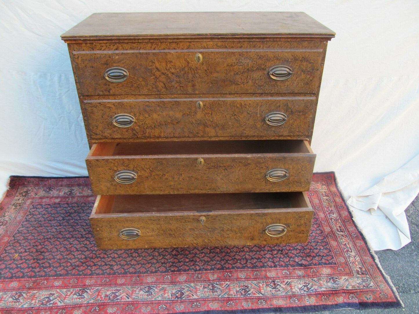 18TH C HEPPLEWHITE NEW ENGLAND SPONGE GRAIN PAINTED ANTIQUE BLANKET BOX / CHEST