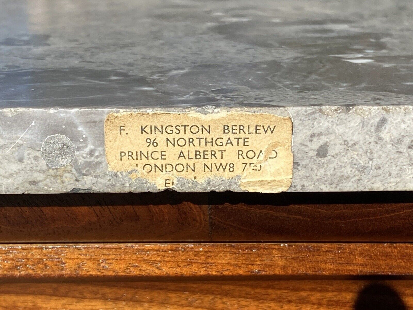 19th C Narrow Antique French Empire Mahogany Console Table With Granite Top