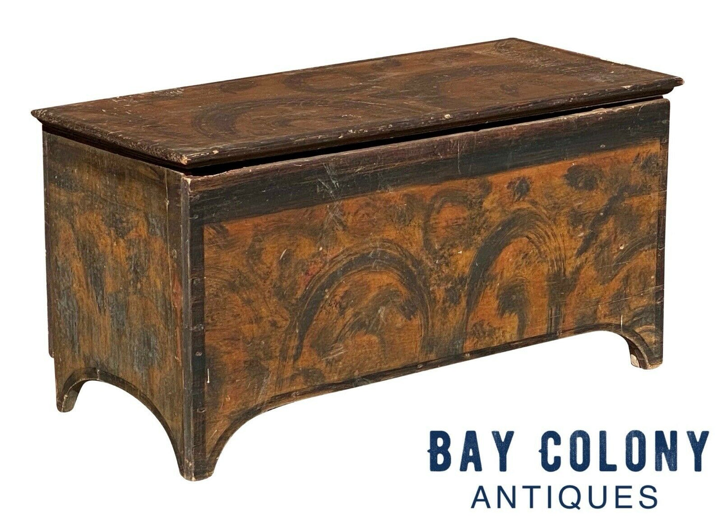 18th C Antique Federal Period Vermont Grain Painted Folk Art Box