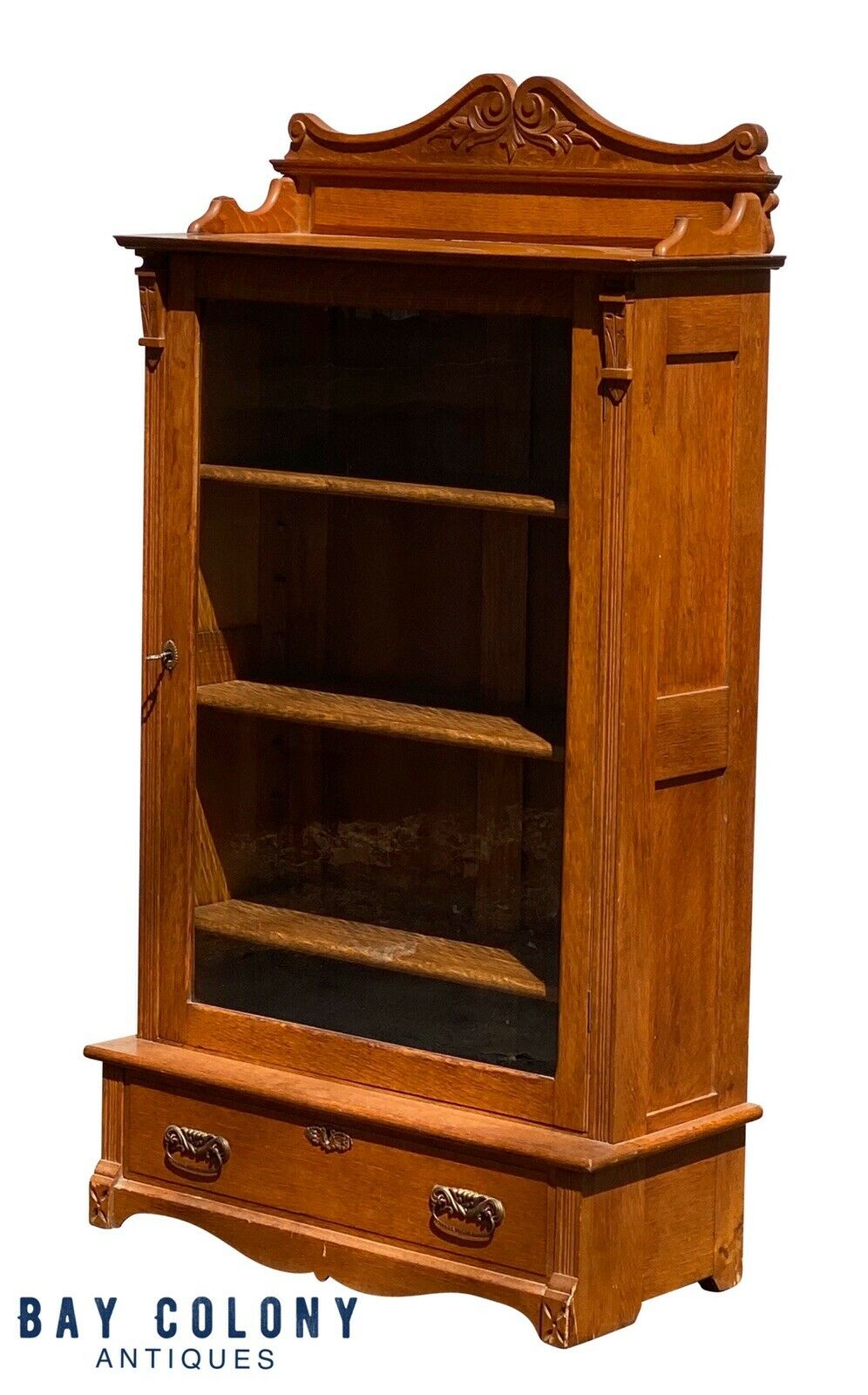 19TH C ANTIQUE TIGER OAK SINGLE DOOR VICTORIAN BOOKCASE ~ EXCEPTIONALLY CLEAN