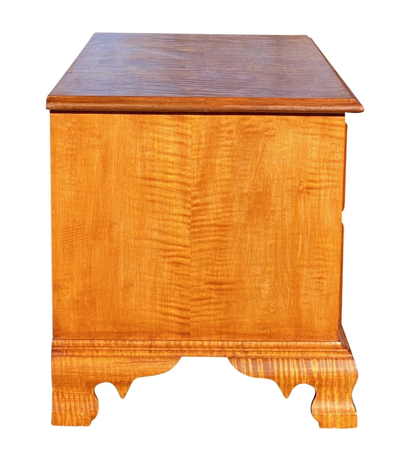 Chippendale Antique Style Tiger Maple 2 Drawer Blanket Chest / Blanket Box