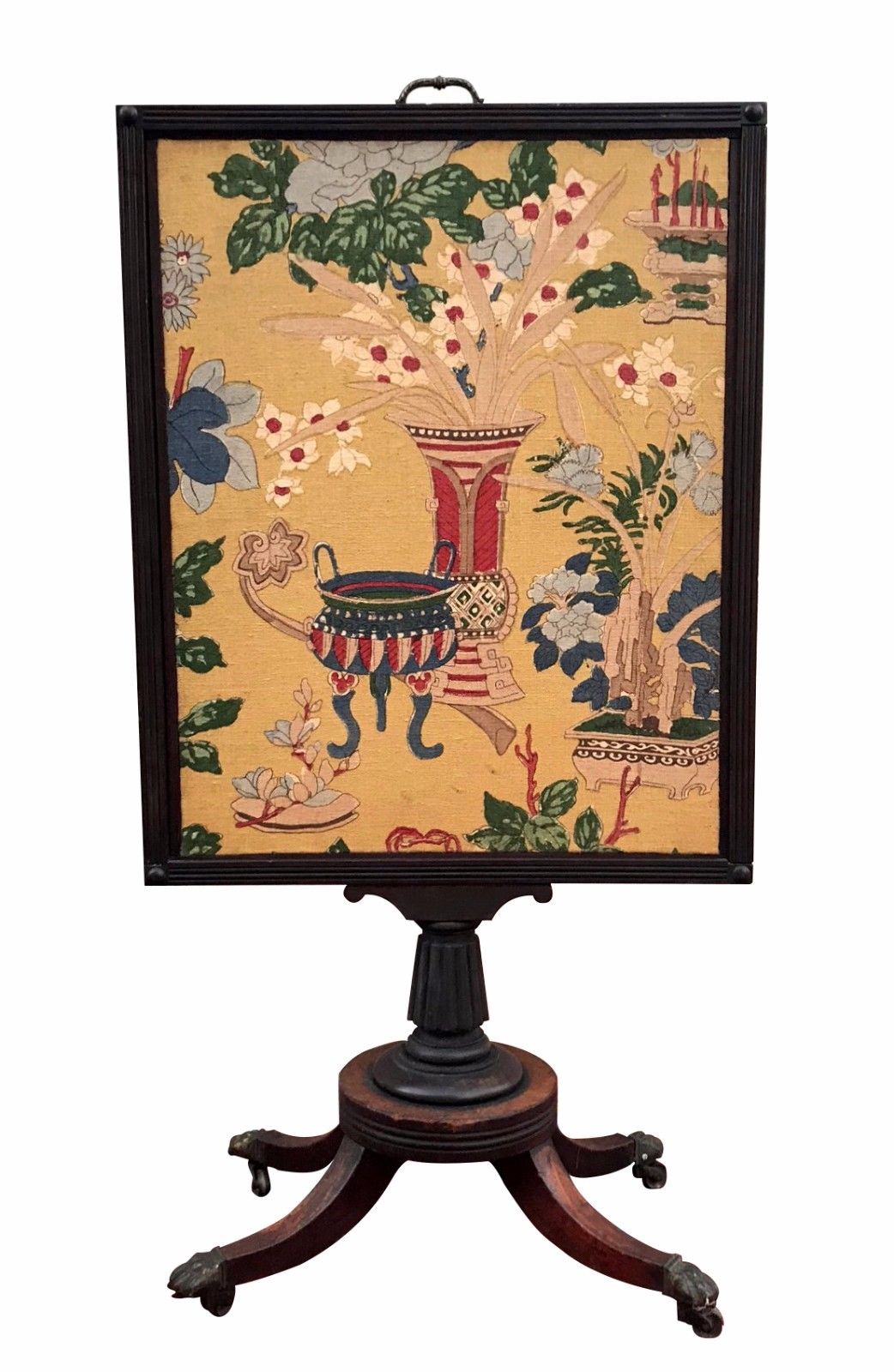 ANTIQUE REGENCY STYLED FIRESCREEN WITH BEAUTIFULLY EMBROIDERED ORIENTAL SCENE