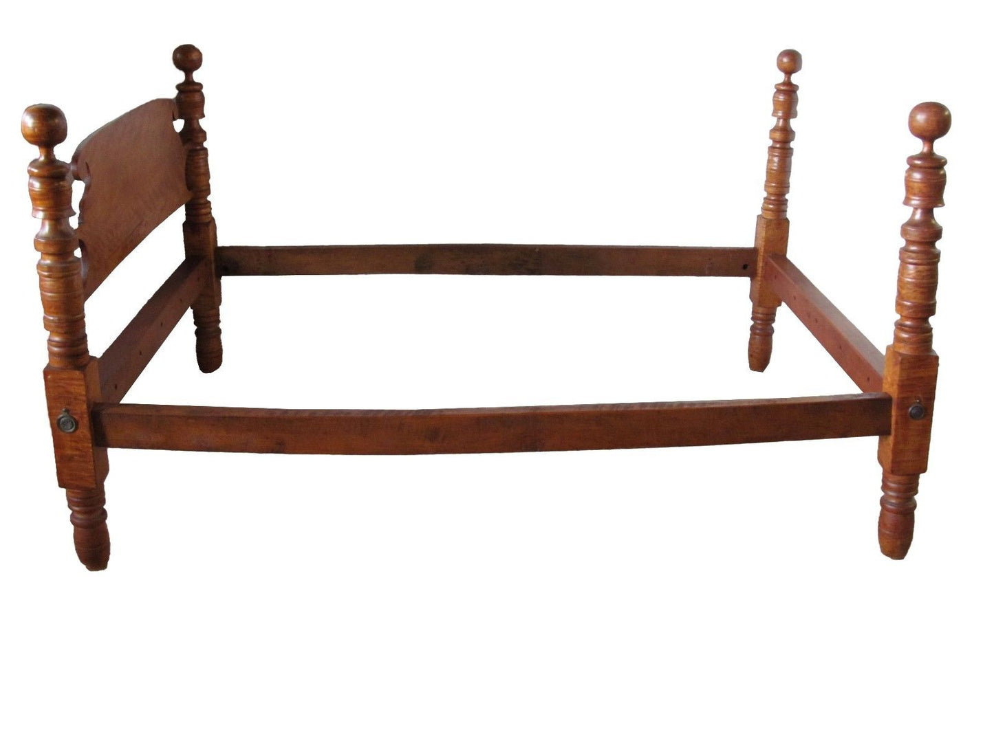 18TH CENTURY SOLID BIRDS EYE MAPLE & FLAME CHERRY 4 POSTER CANNONBALL BED