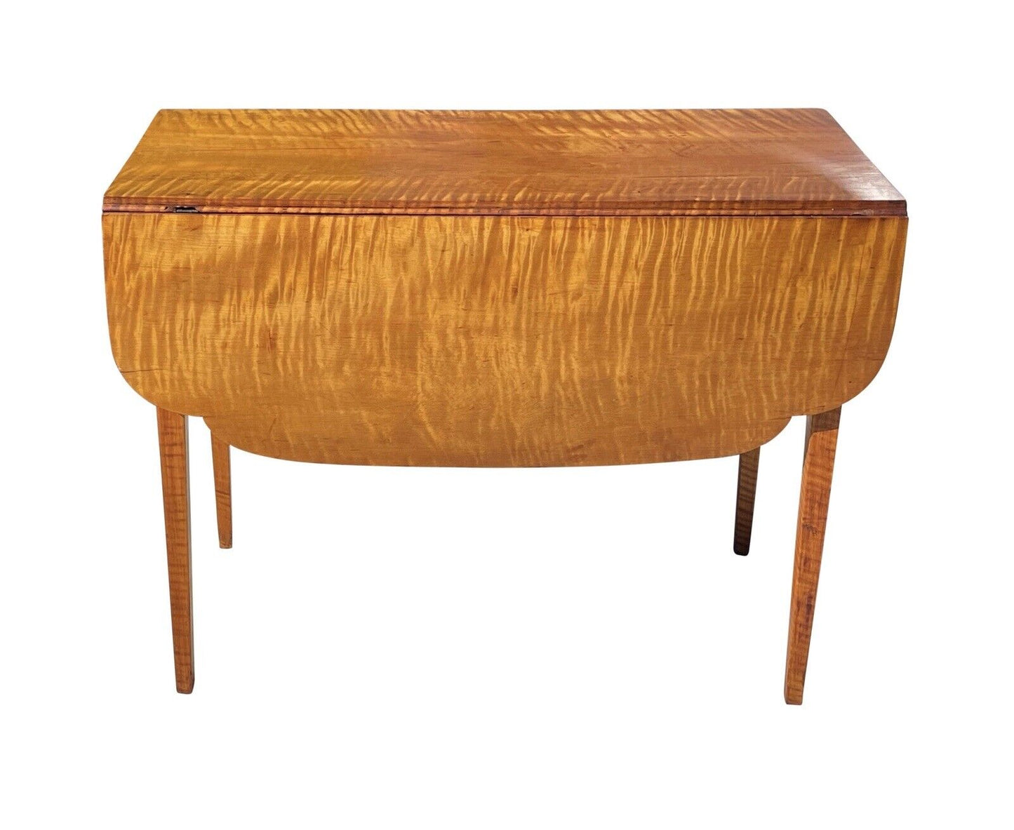 Antique Federal Period Hepplewhite Tiger Maple Drop Leaf Table With Ovolo Top