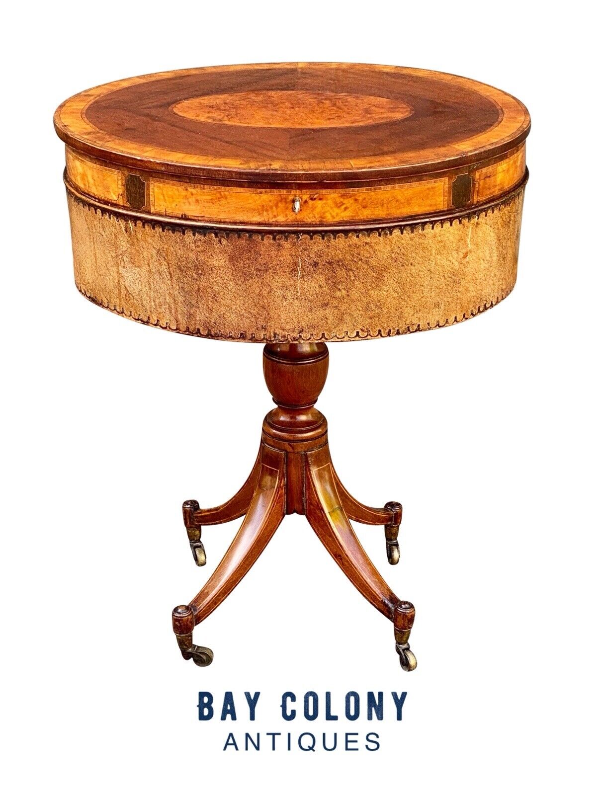 19th C Antique Regency Mahogany & Satinwood Sewing Stand / Work Table