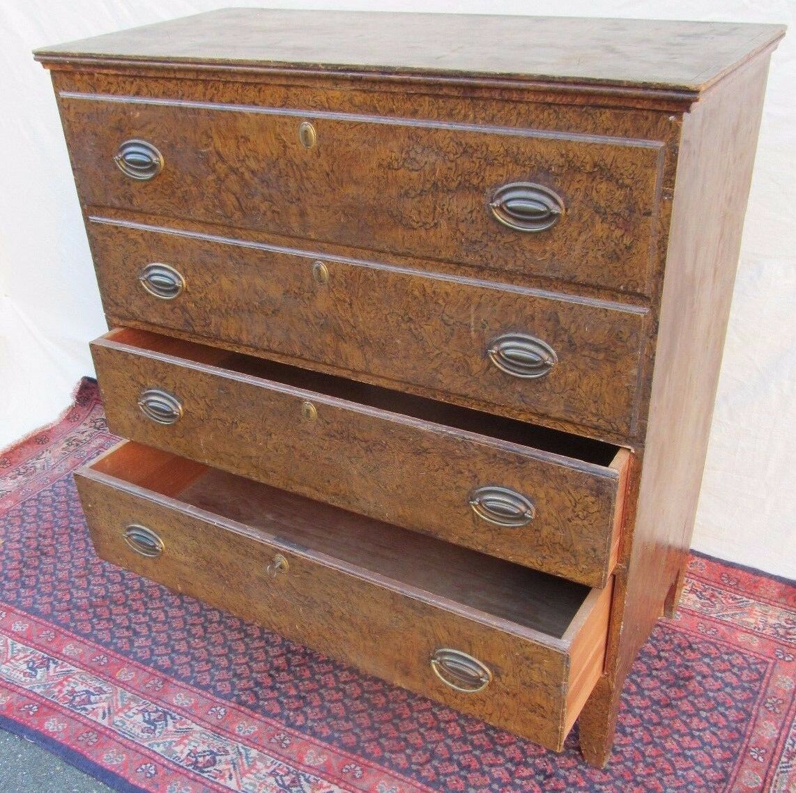 18TH C HEPPLEWHITE NEW ENGLAND SPONGE GRAIN PAINTED ANTIQUE BLANKET BOX / CHEST