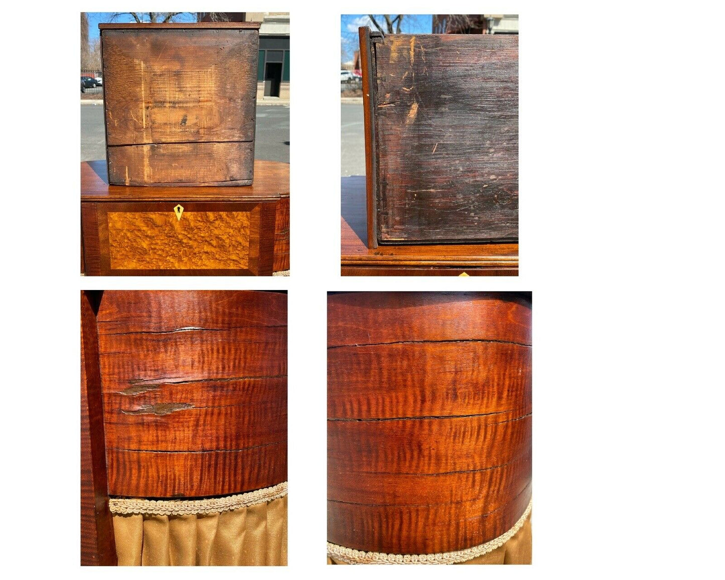 18th C Antique Federal Tiger Maple & Birds Eye Maple Sewing Stand / Work Table