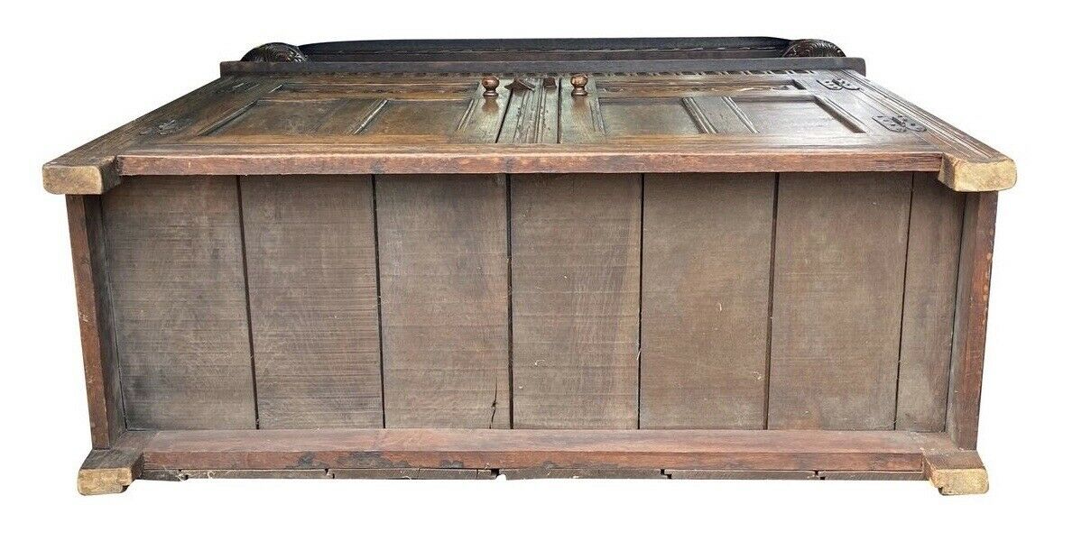 19th C Antique Tiger Oak Carved Jacobean Style Court Cupboard / Sideboard