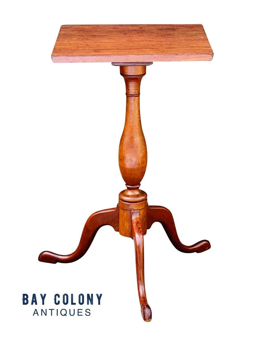 19th C Antique Queen Anne Connecticut Cherry Candle Stand / End Table