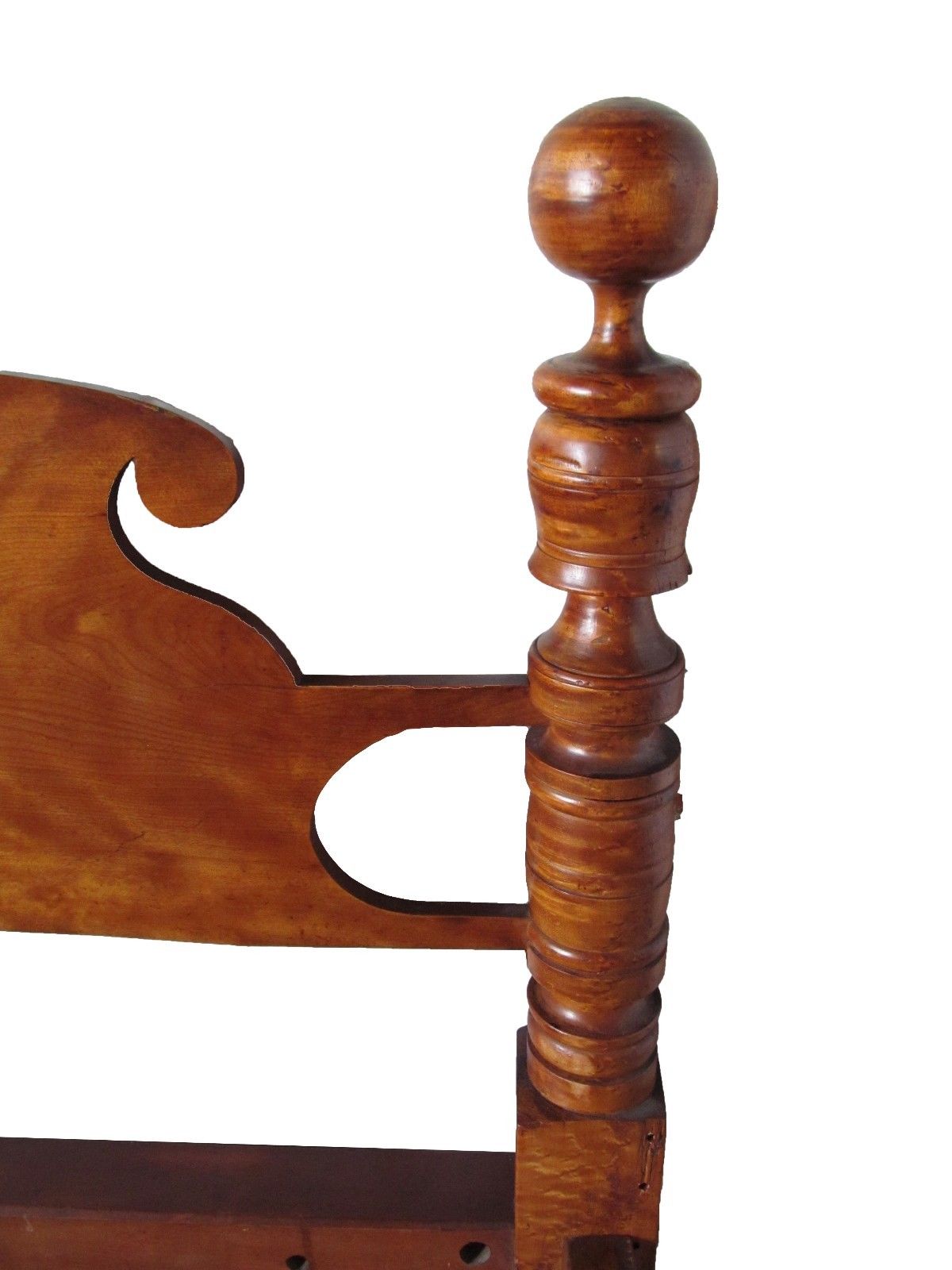 18TH CENTURY SOLID BIRDS EYE MAPLE & FLAME CHERRY 4 POSTER CANNONBALL BED