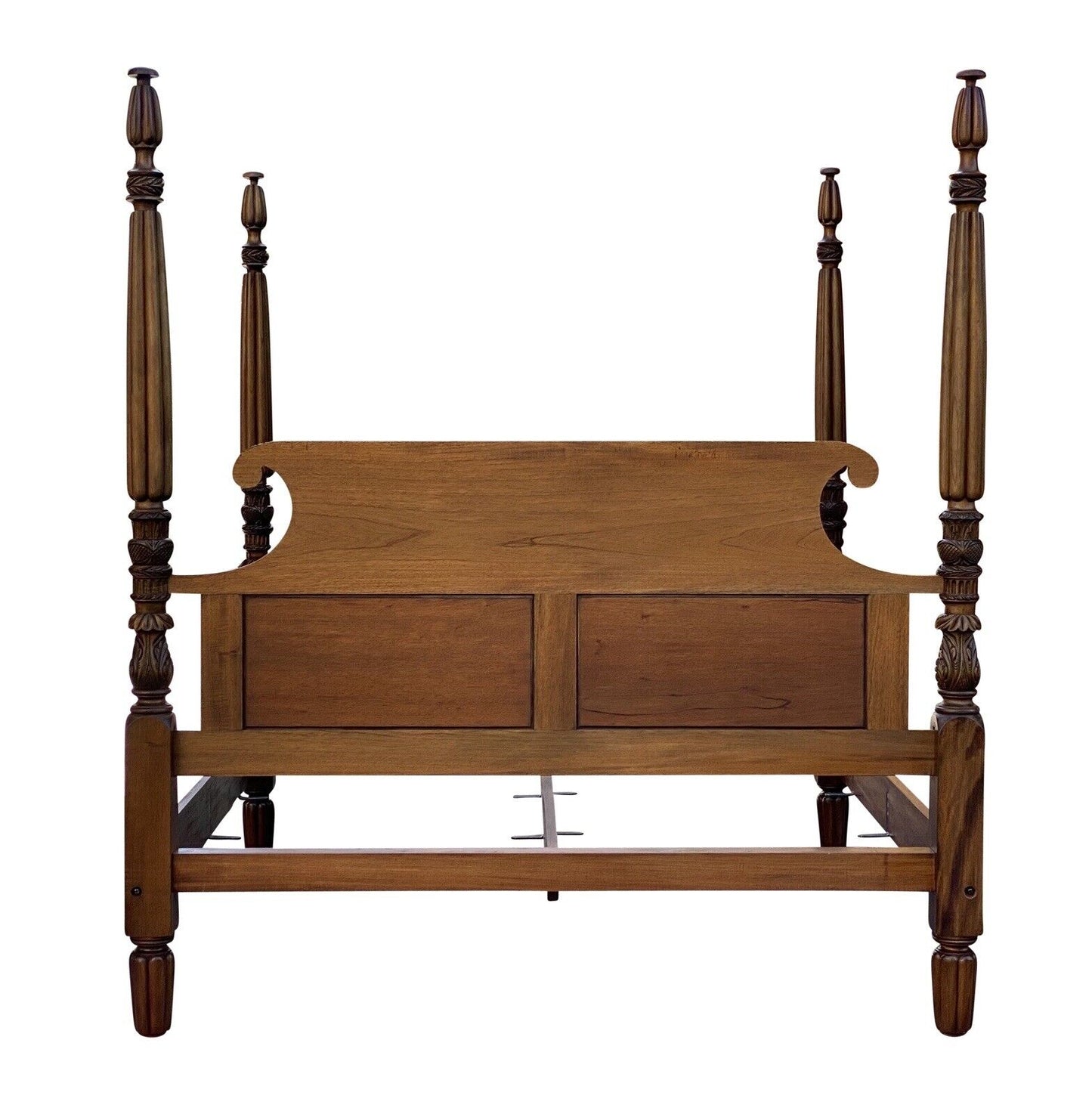 20th C Vintage King Size Sheraton Style Carved Mahogany Four Post Bed