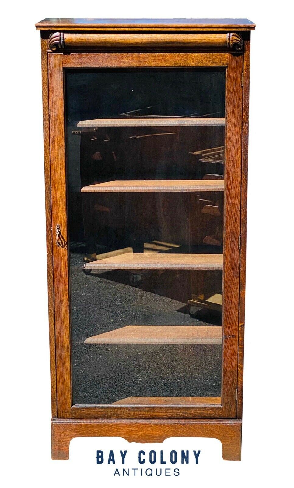 19TH C ANTIQUE VICTORIAN TIGER OAK SINGLE DOOR BOOKCASE / CHINA CABINET