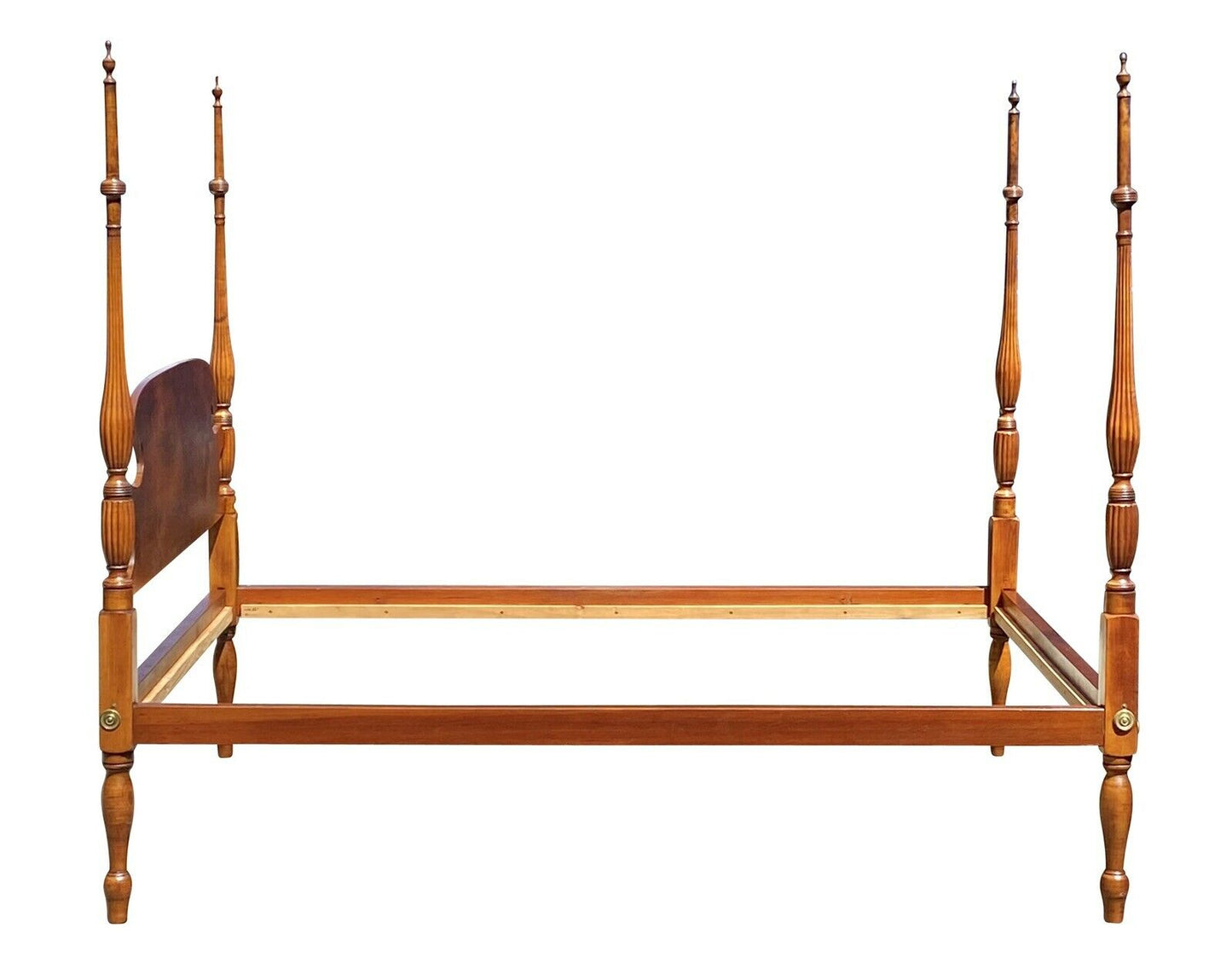19th C Antique Sheraton Tiger Maple Full Size Four Post Bed - Curly Maple Bed