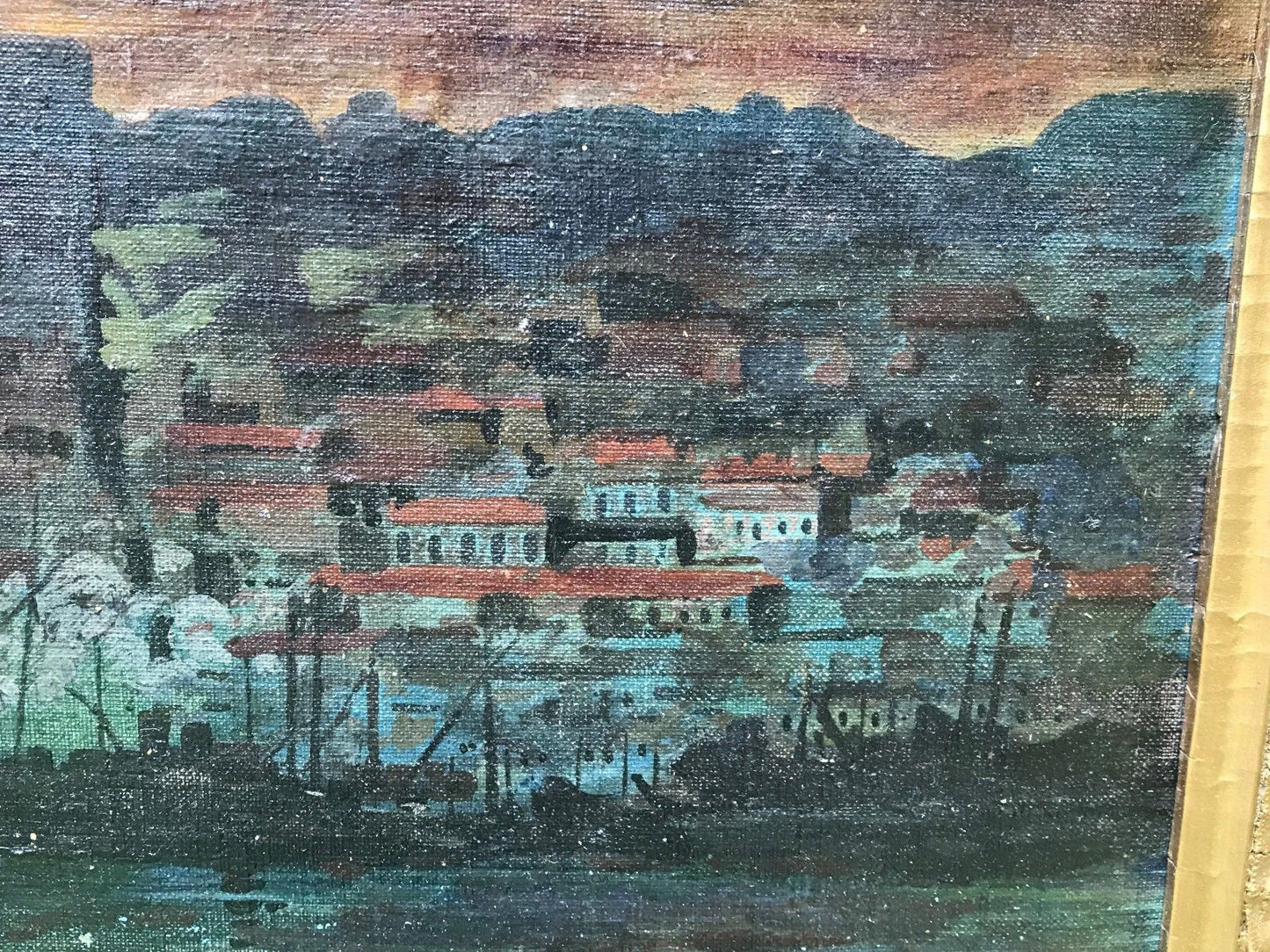 1922 RJ GRUNWALD OIL ON CANVAS VIEW OF ISTANBUL HARBOR ORIENTALIST SCENE - RARE