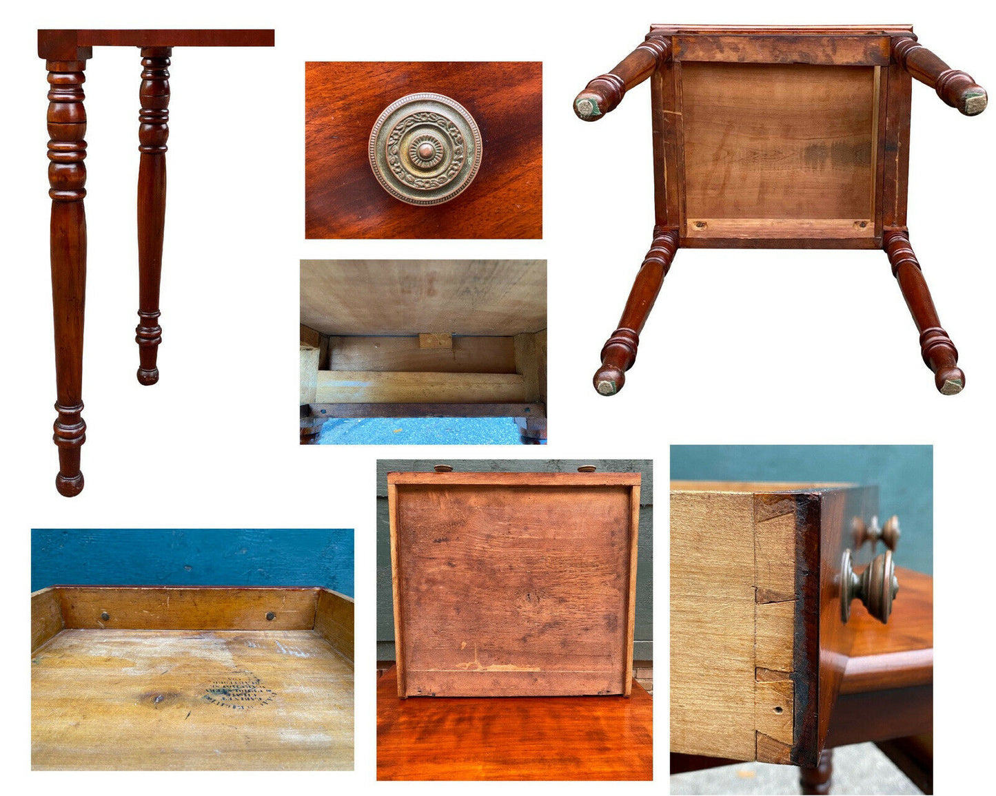 19th C Antique Cherry Sheraton Work Table / Nightstand ~ Isaac Wright Hartford