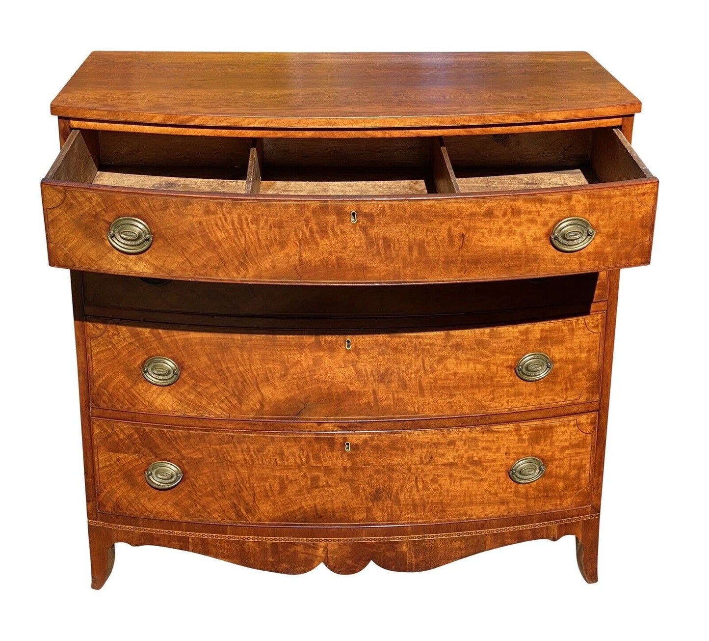18th C Antique Massachusetts Mahogany Bow Front Dresser / Chest of Drawers