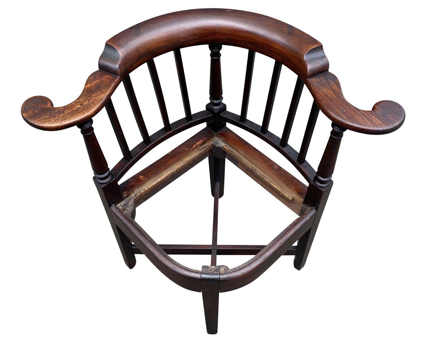 18th C Antique Queen Anne Boston Mahogany Corner Chair / Roundabout Chair