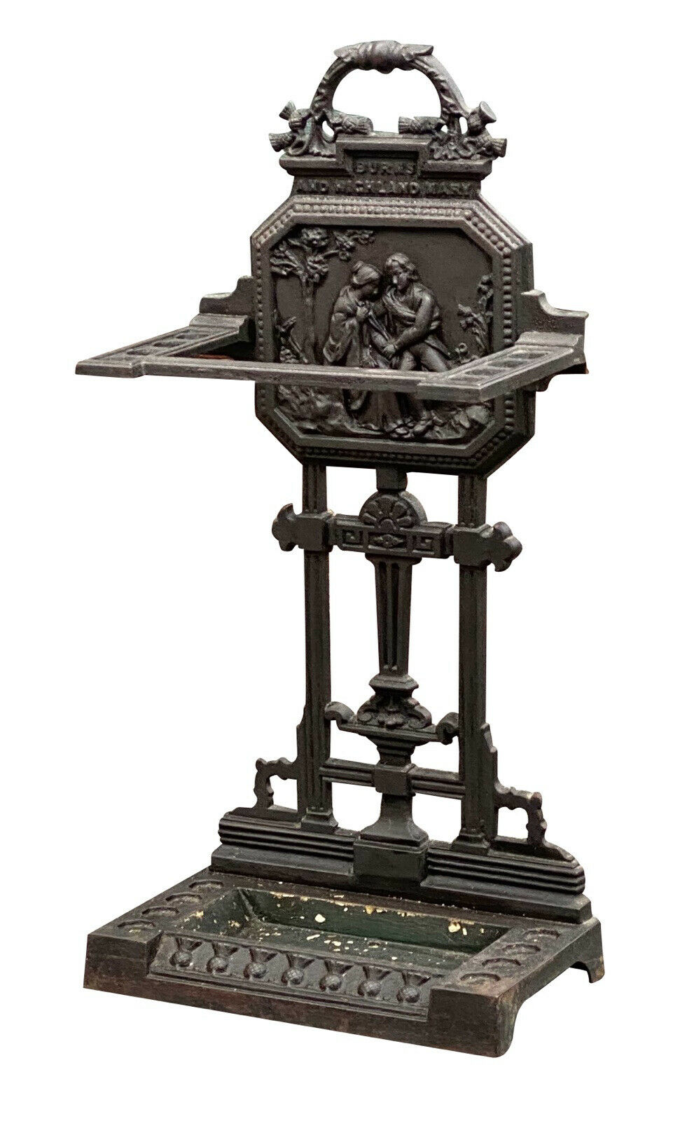 19th C Antique Victorian Cast Iron Umbrella Stand ~ Robert Burns & Highland Mary