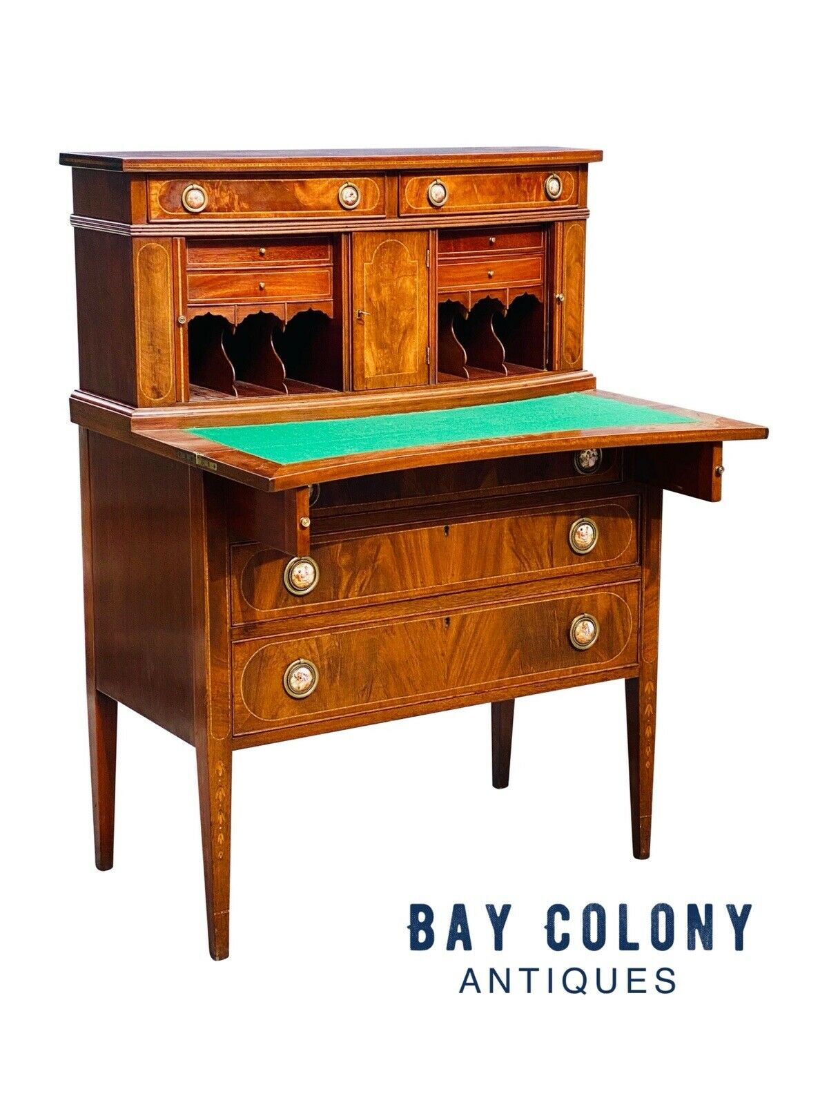20TH C FEDERAL ANTIQUE STYLE BOSTON MAHOGANY LADIES TAMBOUR SECRETARY DESK