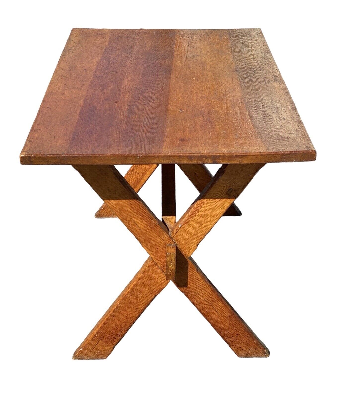 Vintage Farmhouse Style Pine Sawbuck Table / Primitive Dining Table