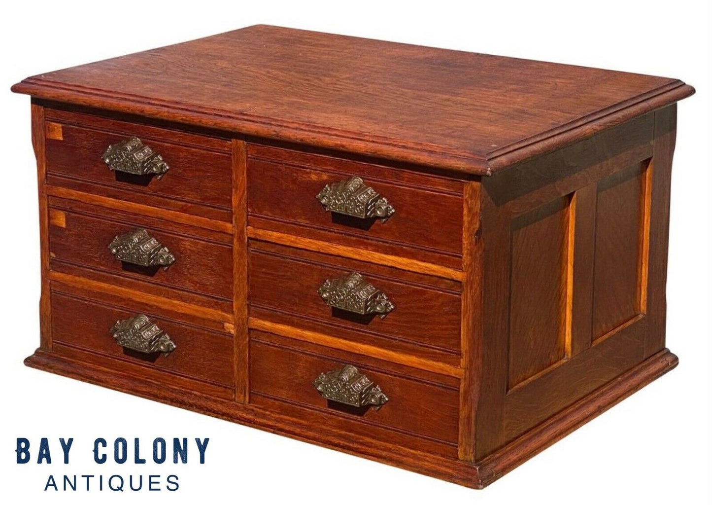 19TH C ANTIQUE VICTORIAN TIGER OAK 6 DRAWER DESKTOP FILE CABINET / SPOOL CABINET
