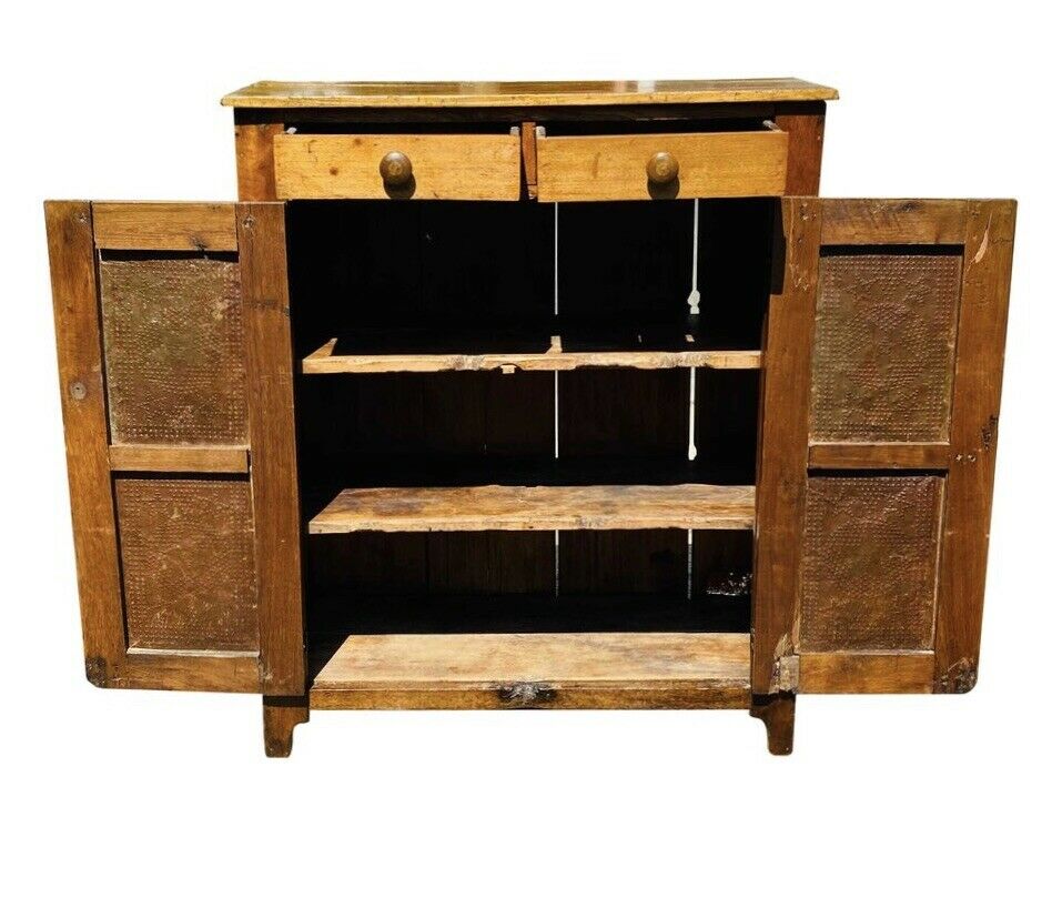 19th C Antique Country Primitive Walnut Pie Safe / Kitchen Cabinet